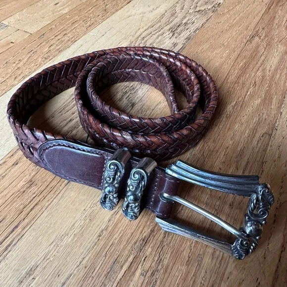 Onyx Brighton Vintage Belt Adult Size 38 Brown Braided Silver Buckle Width 1.5\